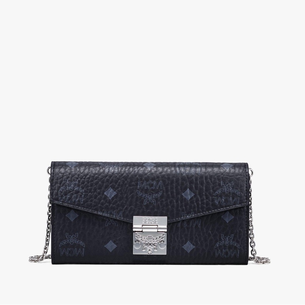 MCM Tracy Crossbody Wallet in Visetos Black